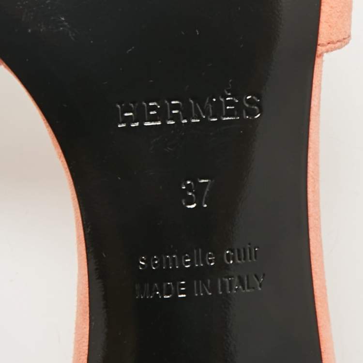 Pre Owned Hermes Orange Suede Crystal Embellished Oasis Slide Sandals Size 37