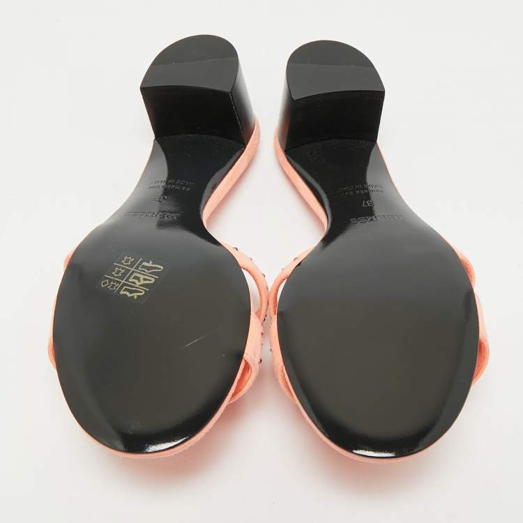 Pre Owned Hermes Orange Suede Crystal Embellished Oasis Slide Sandals Size 37