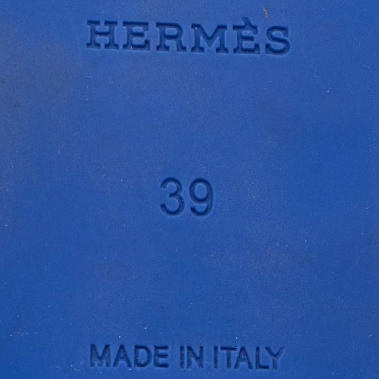 Pre Owned Hermes Blue Rubber Chaine d'Ancre Rivage Flat Slide Sandals Size 39