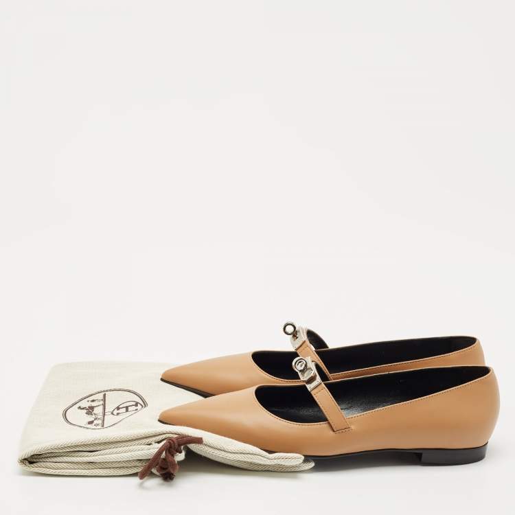 Pre Owned Hermès Brown Leather Pegase Mini Kelly Buckle Ballet Flats Size 36