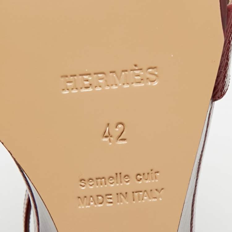 Pre Owned Hermes Burgundy Patent Leather Legend Wedge Sandals Size 42