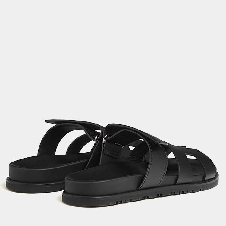 Pre Owned Hermes Chypre Sandal Size 38 Noir Calfskin