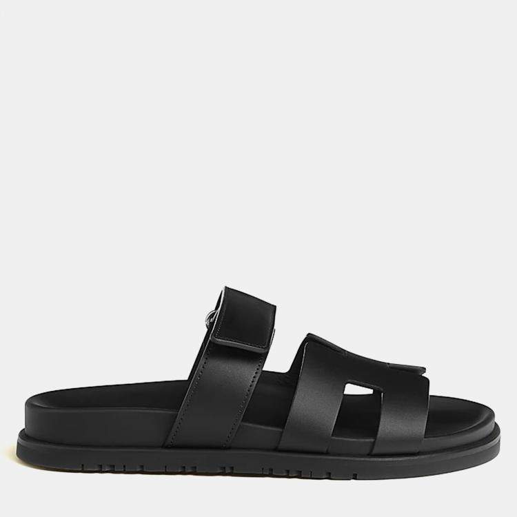 Pre Owned Hermes Chypre Sandal Size 38 Noir Calfskin
