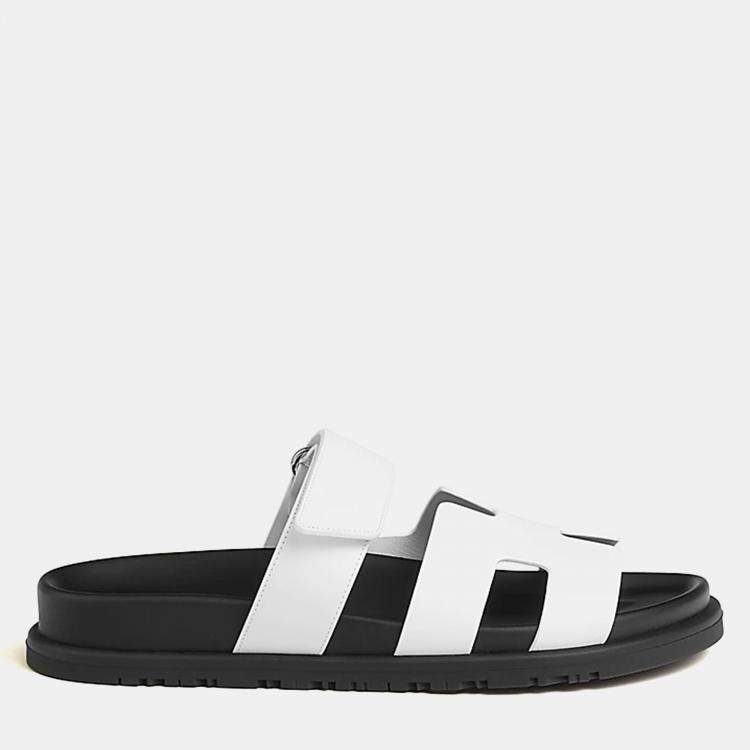 Pre Owned Hermes Chypre Sandal Size 38 Blanc Calfskin 