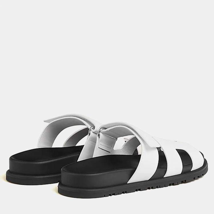 Pre Owned Hermes Chypre Sandal Size 38 Blanc Calfskin 