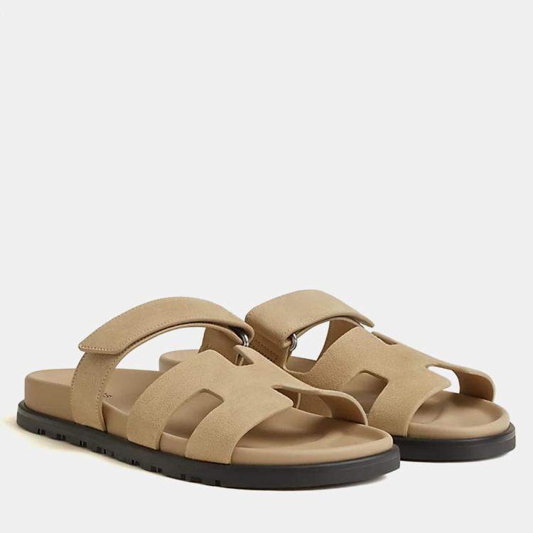 Pre Owned Hermes Chypre Sandal Size 36 Beige Lin Calfskin 