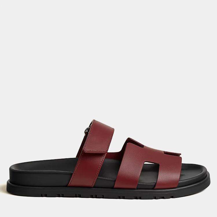 Pre Owned Hermes Chypre Sandal Size 37 Rouge H Calfskin 