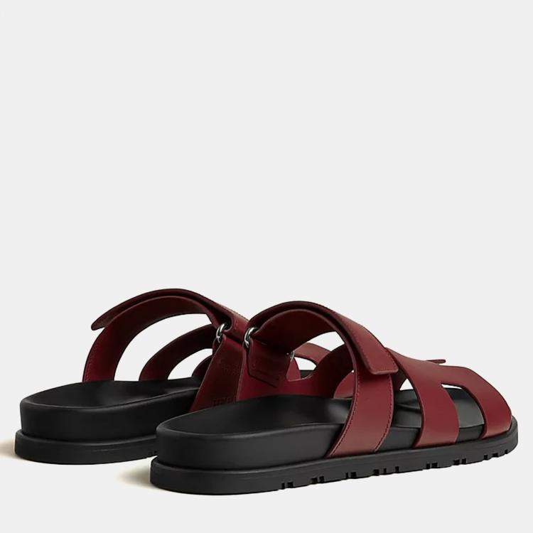 Pre Owned Hermes Chypre Sandal Size 38 Rouge H Calfskin 