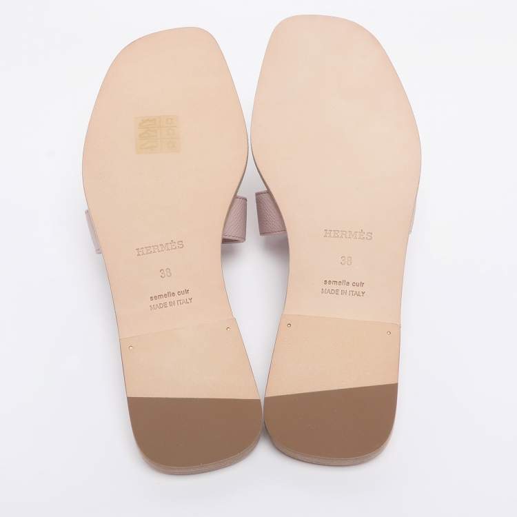 مملوكة مسبقًا Hermès Pink Leather Oran Flats Slides Size 38