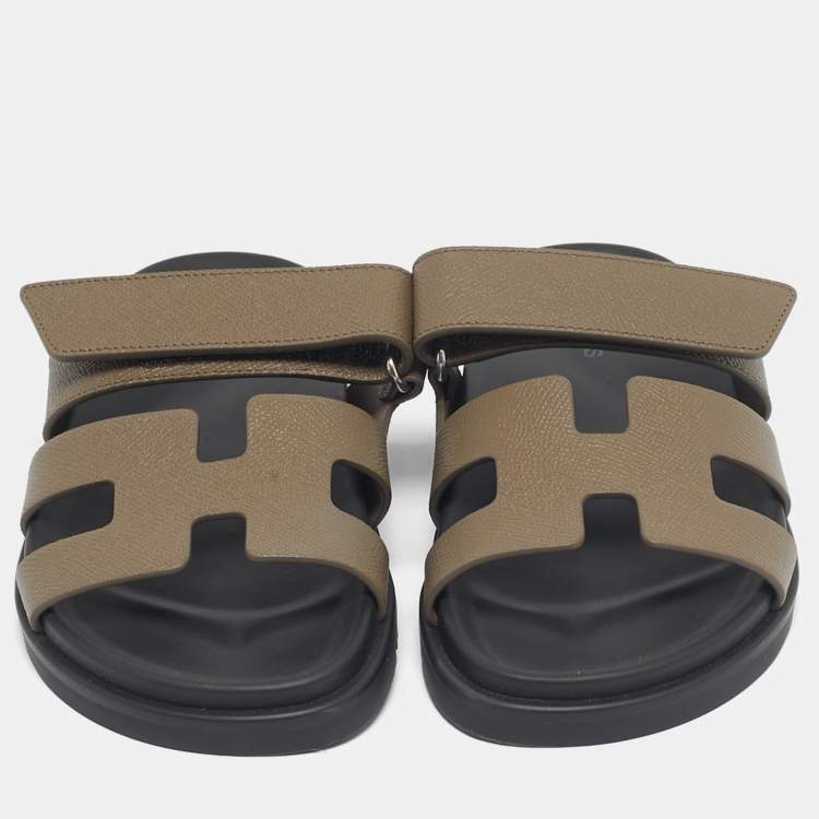 Pre Owned Hermes Green Leather Chypre Slide Sandals Size 34