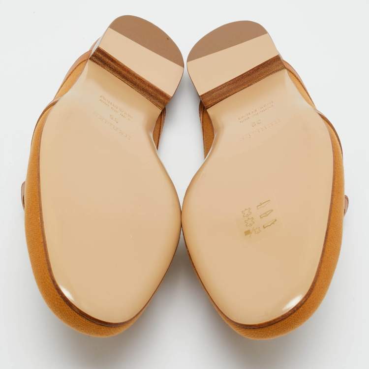 Pre Owned Hermès Brown Fabric and Leather Oz Mules Size 39