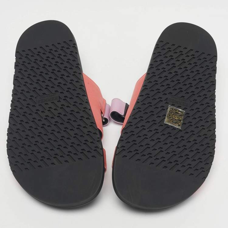 Pre Owned Hermès Pink/Purple Satin Chypre Flat Sandals Size 37.5