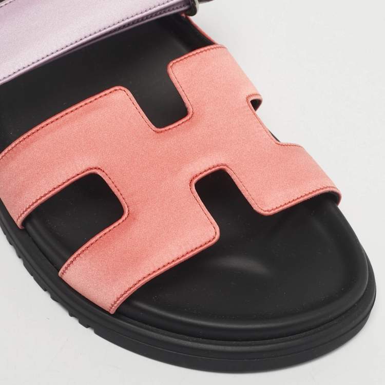 Pre Owned Hermès Pink/Purple Satin Chypre Flat Sandals Size 37.5