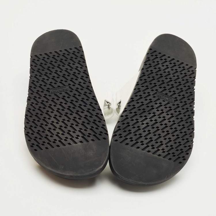 Pre Owned Hermes White/Black Leather Chypre Flat Slides Size 40