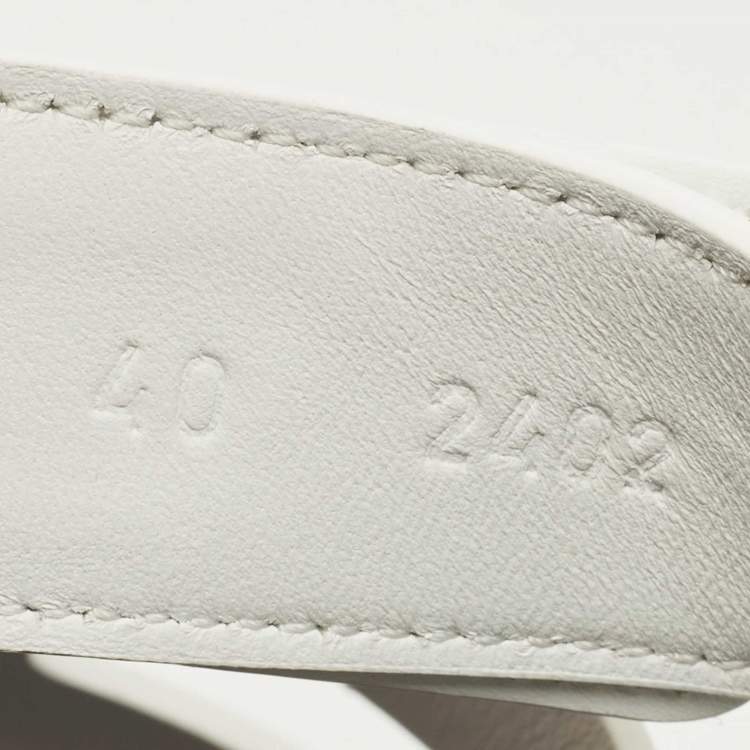 Pre Owned Hermes White/Black Leather Chypre Flat Slides Size 40