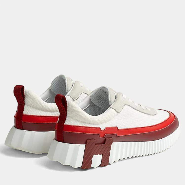 Pre Owned Hermes Bouncing Size 36 Multicolor Blanc Knit/Suede/Calfskin Sneakers