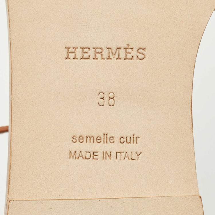 Pre Owned Hermes Brown Leather Santorini Ankle Strap Sandals Size 38