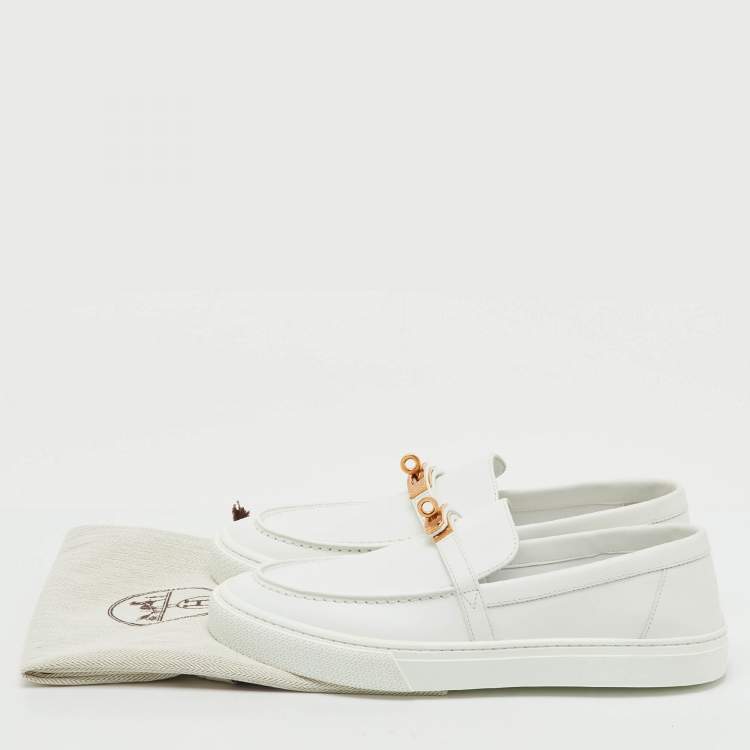 Pre Owned Hermes White Leather Game Slip On Sneakers Size 41
