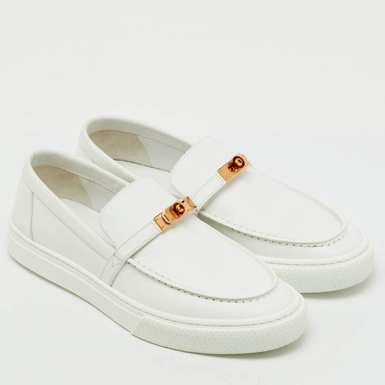 Pre Owned Hermes White Leather Game Slip On Sneakers Size 41