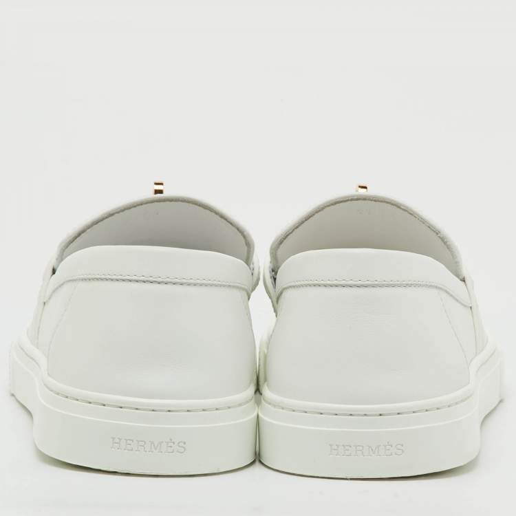 Pre Owned Hermes White Leather Game Slip On Sneakers Size 41