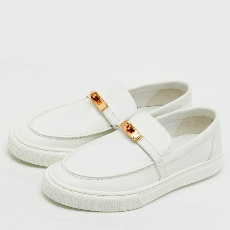 Pre Owned Hermes White Leather Game Slip On Sneakers Size 41
