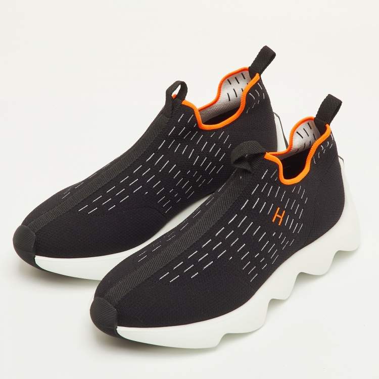 Pre Owned Hermès Eclair Size 40.5 Black Technical Knit Fabric Slip On Sneakers