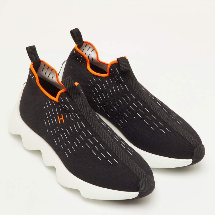 Pre Owned Hermès Eclair Size 40.5 Black Technical Knit Fabric Slip On Sneakers