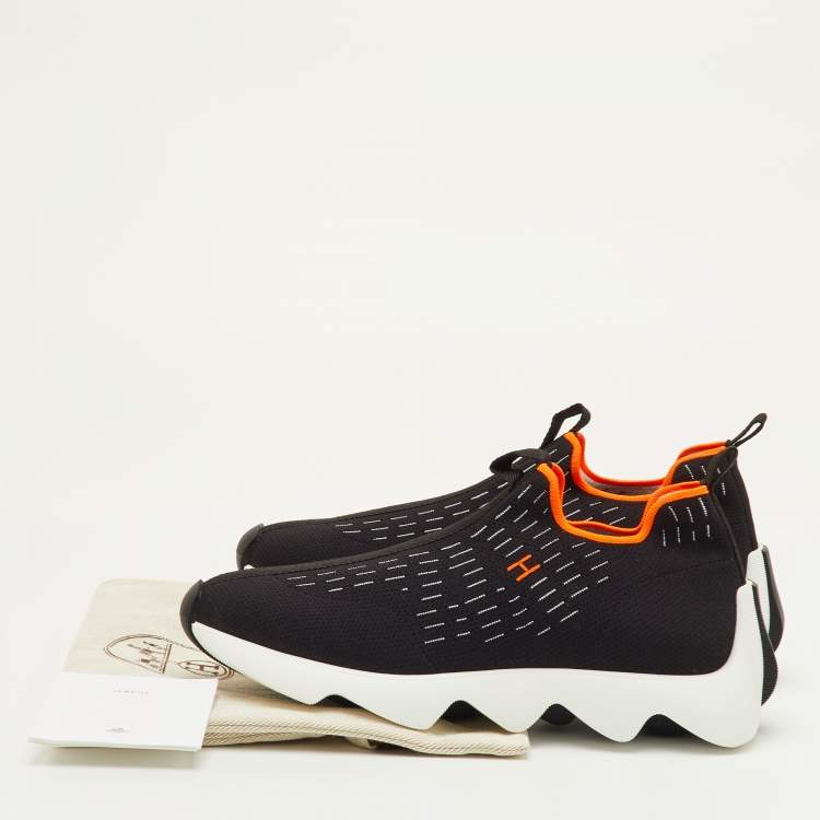 Pre Owned Hermès Eclair Size 40.5 Black Technical Knit Fabric Slip On Sneakers