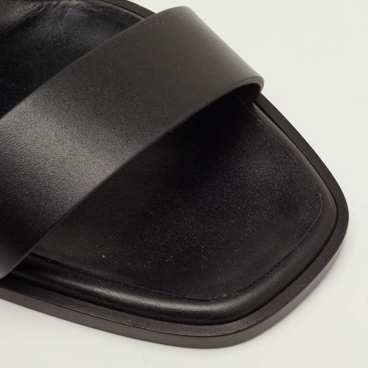 Pre Owned Hermes Kute Size 39.5 Black Leather Block Heel Slide Sandals
