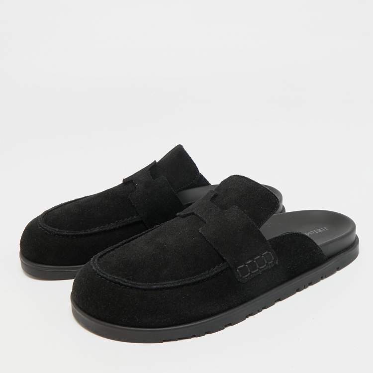 Pre Owned Hermès Go Size 38 Black Suede Flat Mules