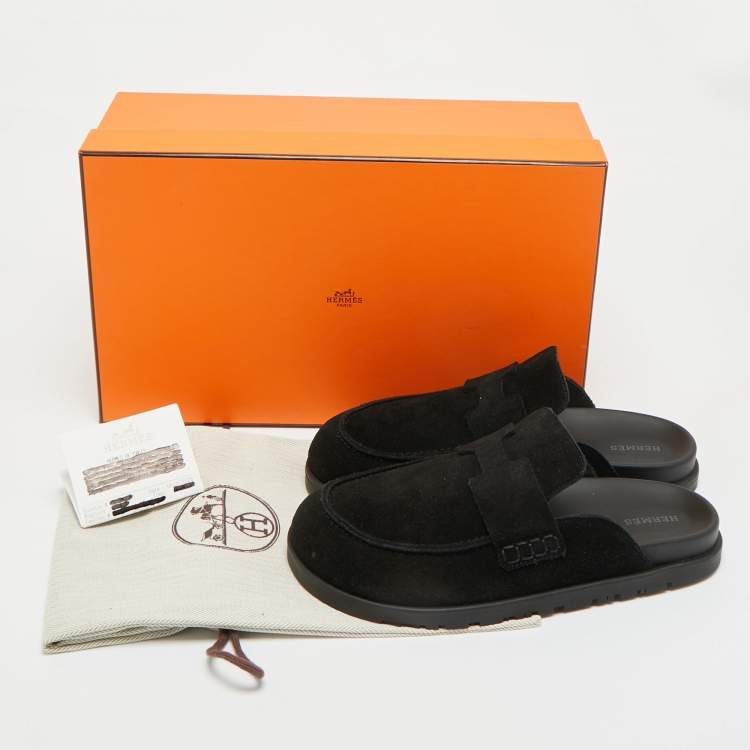 Pre Owned Hermès Go Size 38 Black Suede Flat Mules