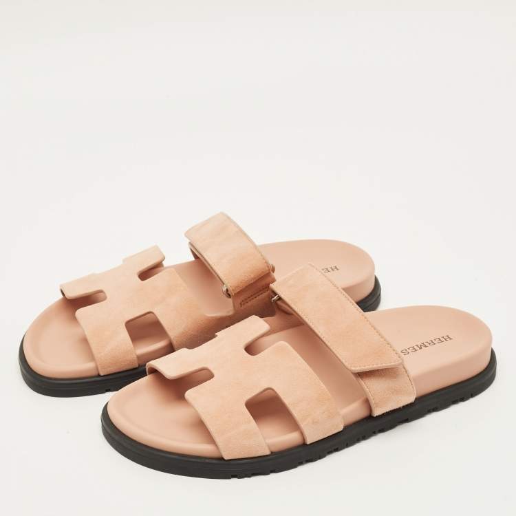 Pre Owned Hermes Chypre Size 36 Beige Suede Flat Sandals