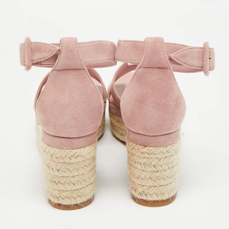 Pre Owned Hermes Elda Size 38 Pink Suede Ankle Strap Espadrille Sandals