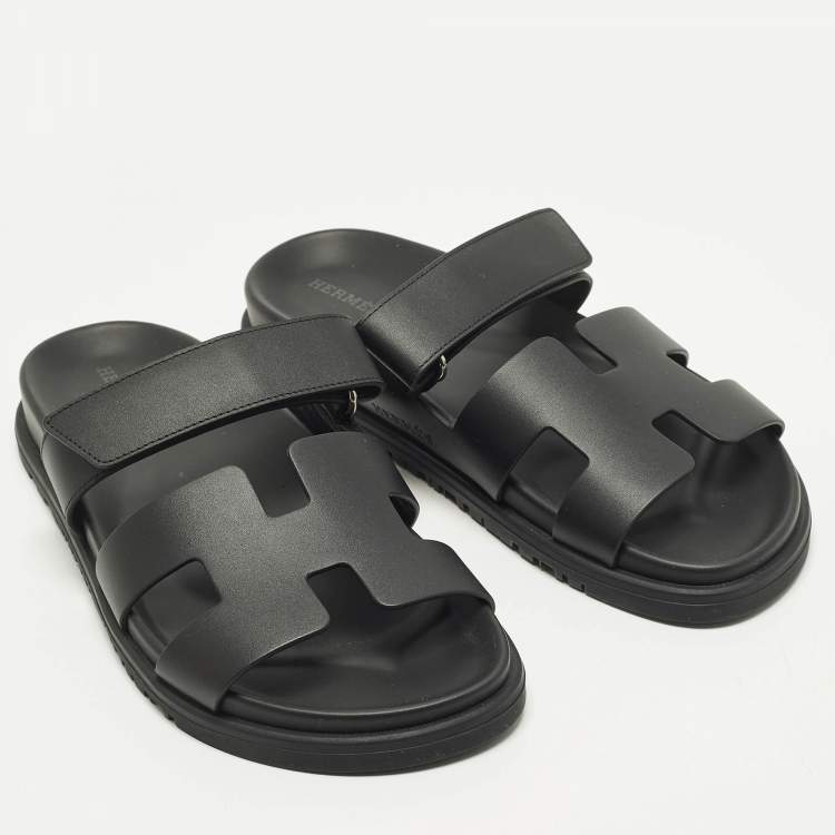 Pre Owned Hermes Chypre Size 38 Black Leather Slide Slide