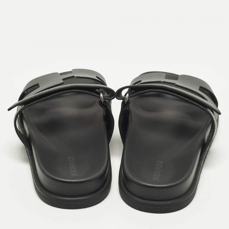 Pre Owned Hermes Chypre Size 38 Black Leather Slide Slide