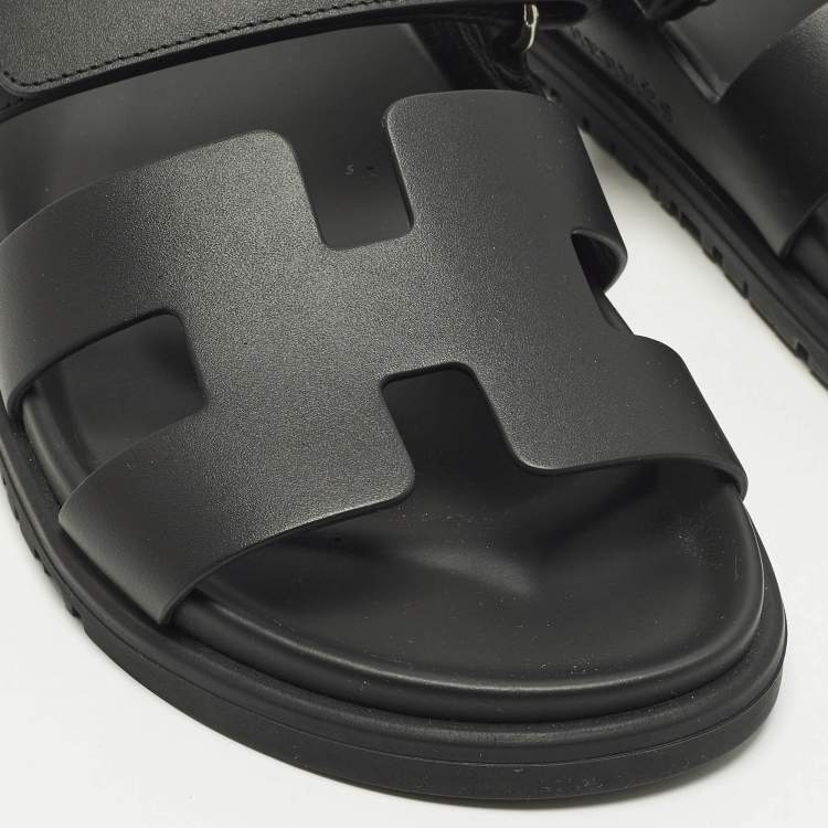 Pre Owned Hermes Chypre Size 38 Black Leather Slide Slide