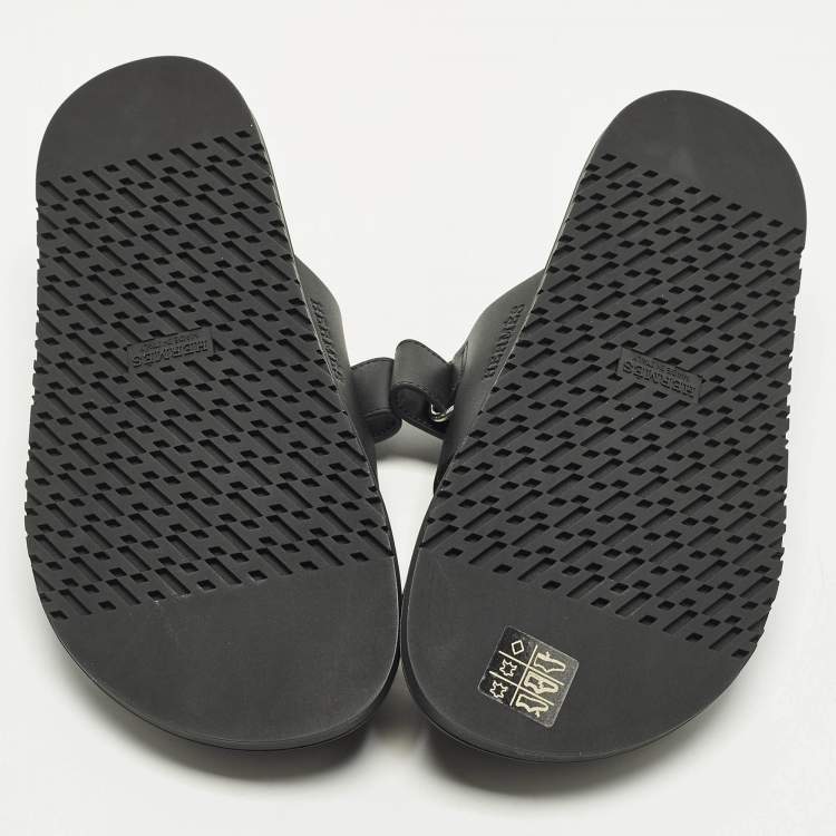 Pre Owned Hermes Chypre Size 38 Black Leather Slide Slide