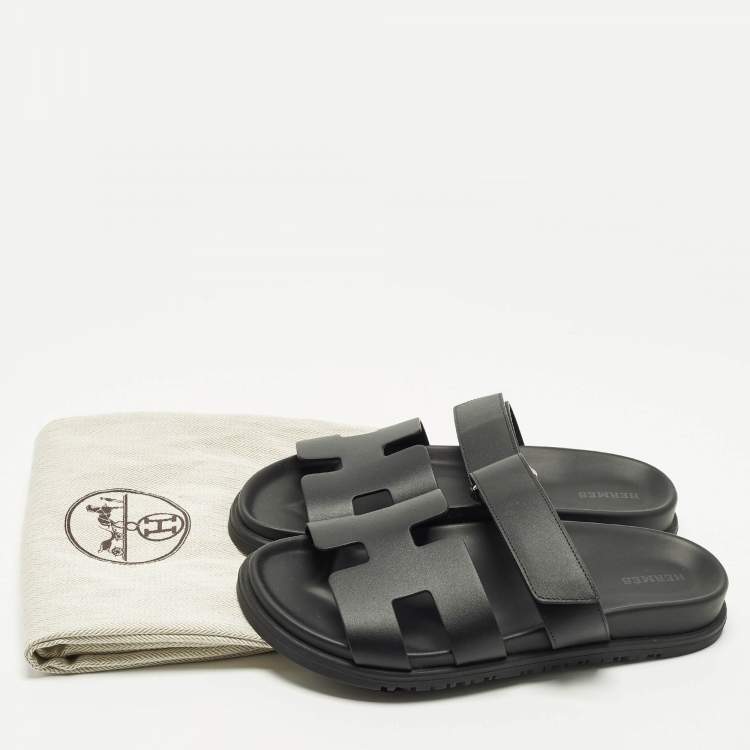 Pre Owned Hermes Chypre Size 38 Black Leather Slide Slide