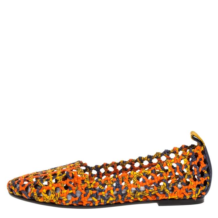 Pre Owned Hermès Multicolor Woven Silk Minorque Ballet Flats Size 39.5