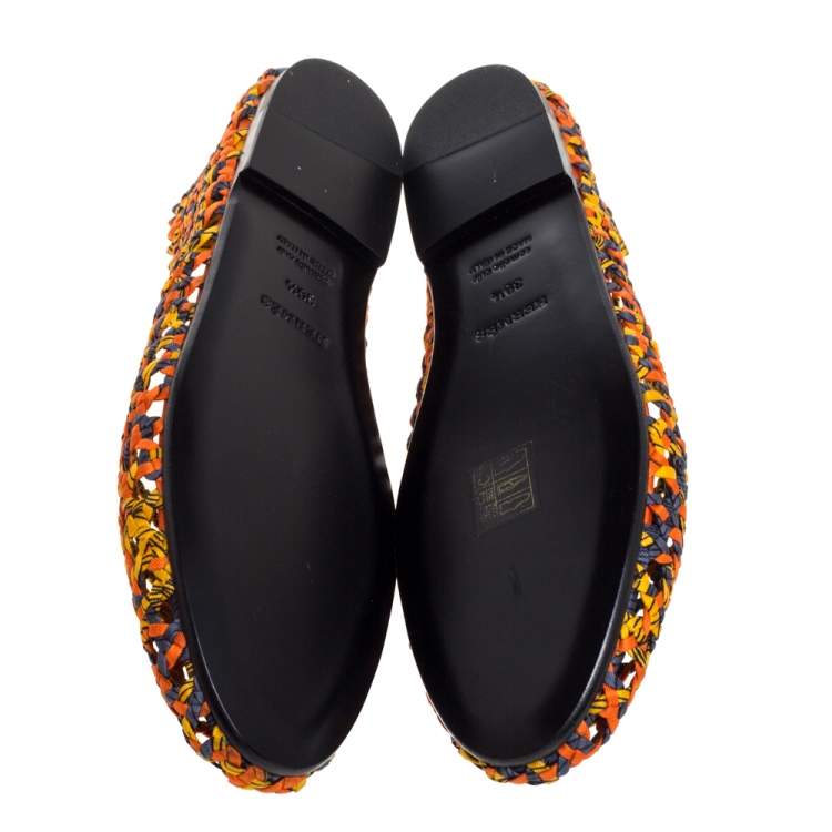 Pre Owned Hermès Multicolor Woven Silk Minorque Ballet Flats Size 39.5