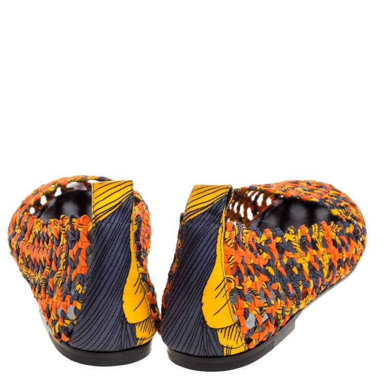 Pre Owned Hermès Multicolor Woven Silk Minorque Ballet Flats Size 39.5
