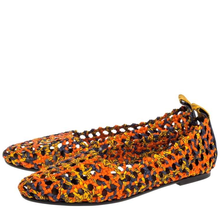 Pre Owned Hermès Multicolor Woven Silk Minorque Ballet Flats Size 39.5