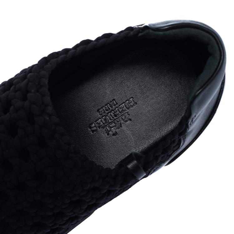 Pre Owned Hermes Black Braided Silk Oxygene Slip On Sneakers Size 37.5