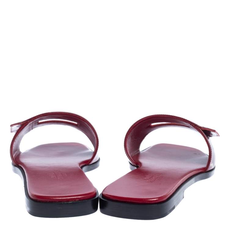 Pre Owned Hermes Red Patent Leather View Slide Sandals Size 37.5