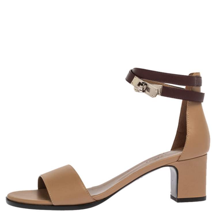 Pre Owned Hermes Brown Leather Manege Ankle Wrap Sandals Size 39