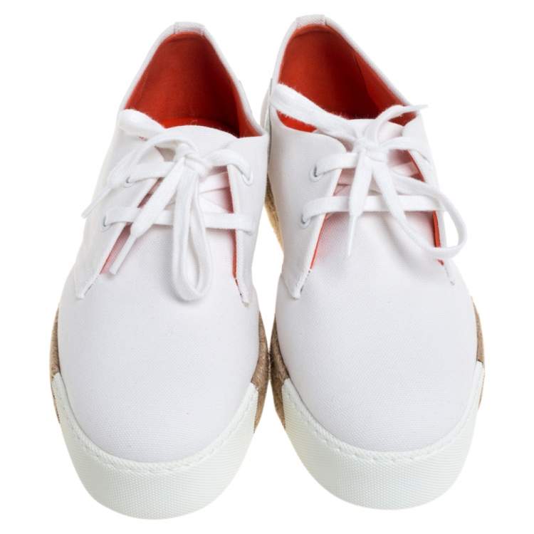 Pre Owned Hermes White Canvas Rosa Espadrille Sneakers Size 39