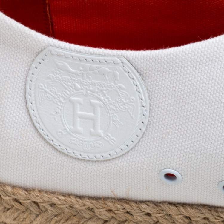 Pre Owned Hermes White Canvas Rosa Espadrille Sneakers Size 39