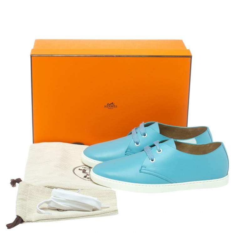 Pre Owned Hermes Blue Veau Leather One Sneakers Size 37.5
