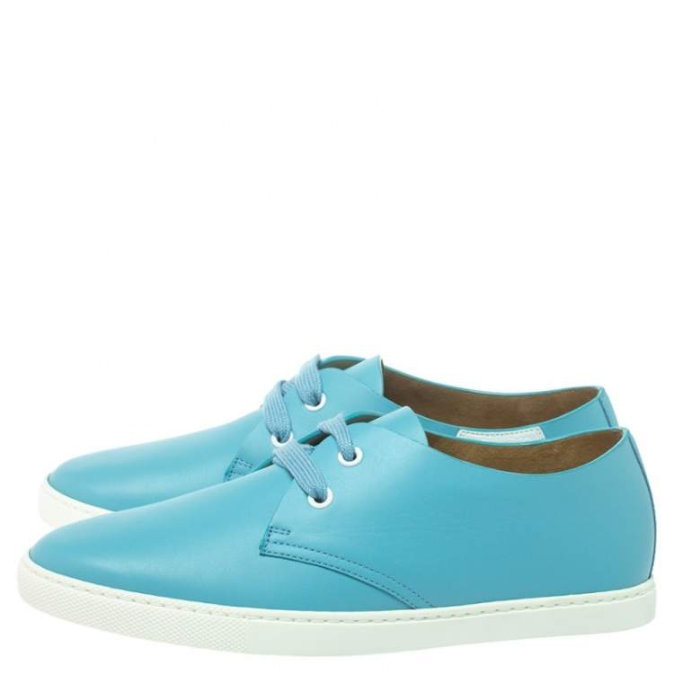 Pre Owned Hermes Blue Veau Leather One Sneakers Size 37.5