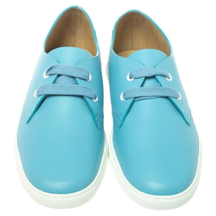 Pre Owned Hermes Blue Veau Leather One Sneakers Size 37.5
